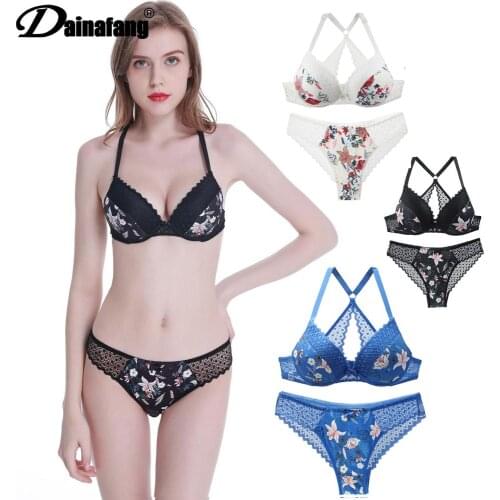 Butterfly Beauty Back Push-up Bra and panty Set Sexy Woman Underwire Bras Intimate Printing Lingerie feminina