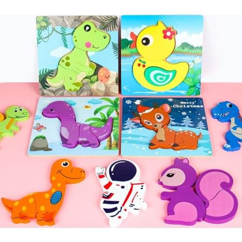 New Hand Grab Board Puzzle Wooden Toys for Children Cartoon Animal Fruit Wood Jigsaw Kids Baby Early Educational Learning Toy
