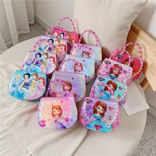 Disney Childrens Laser Princess Bag Girl Korean Shoulder bags Fashion Cute Cartoon Princess Sophia Messenger Bag handbags