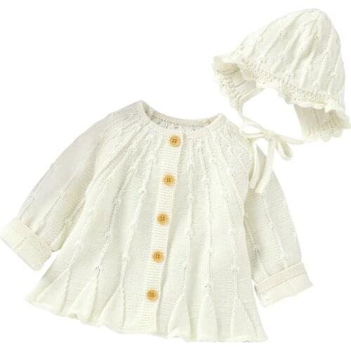 Winter Baby Girl Sweaters Tops Knitted Autumn Button Up Long Sleeve Toddler Knitwear Jackets & Coats Cute Children Solid Clothes
