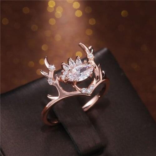 Cute Deer Ring Wedding Rings Size 6-10 Elegant Women White Rose Gold Color