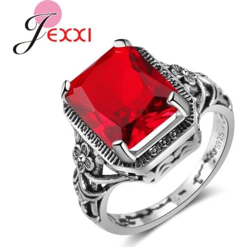 Vintage New Fashion Elegantment 4 Claws Setting Big Luxury Geometry Square CZ Crystal 925 Sterling Silver Rings Woman Gift