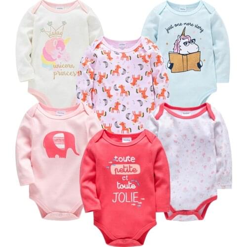 Honeyzone Baby Girl Bodysuit 3 6 Pcs/set 100% Cotton 0-3 Months Clothes ropa de bebe Long Sleeve Cartoon Print Newborn Jumpsuit
