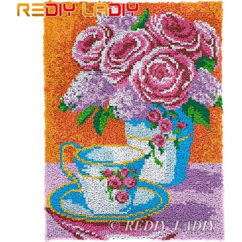 Latch Hook Rug Still Life Rose Chunky Yarn Tapestry Kits Crochet Cushion Mat DIY Carpet Rug Needlework Hobby & Crafts 63*81cm