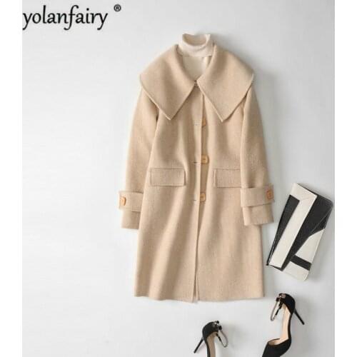 Double-sided 100% Wool Coat Female Jacket Spring Autumn Long Coat Korean Fashion Vintage Elegant Ladies Coats 2020 1688 KJ4066