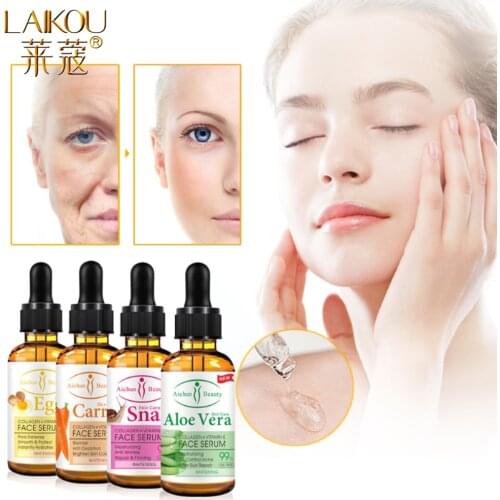 LAIKOU Face Serum Aloe Moisturizing Oil Control Carrot Whitening Snail Anti-aging Eggs Shrink Pores Face Essence Skin Care 30ML