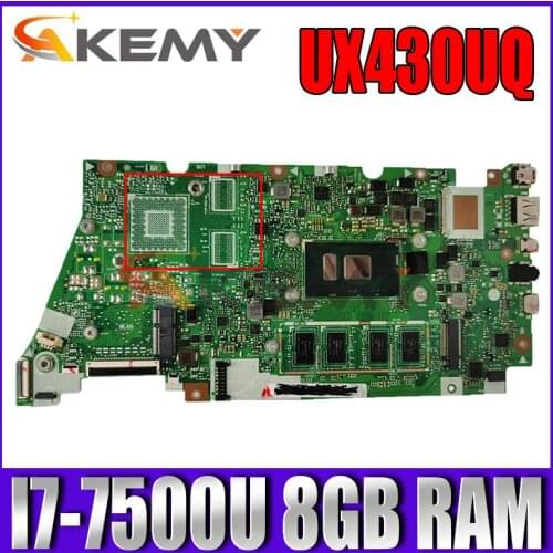 AKemy UX430UQ notebook Motherboard For ASUS UX430UV UX430UN UX430UQ UX430UQK Laotop Mainboard I7-7500U 8GB RAM tested full 100