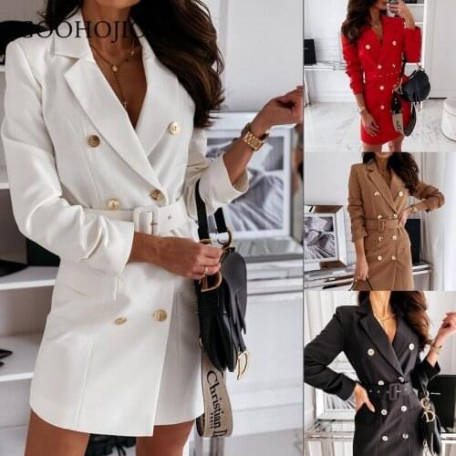 GOOHOJIO 2021 Spring and Autumn New Double breasted women Blazers Long sleeve Blazers for ladies Solid color lapel women Blazers