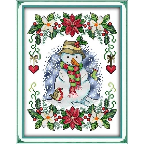 New Year snowman cross stitch kit happy christmas cartoon 14ct 11ct count printed canvas embroidery DIY handmade needlework plus