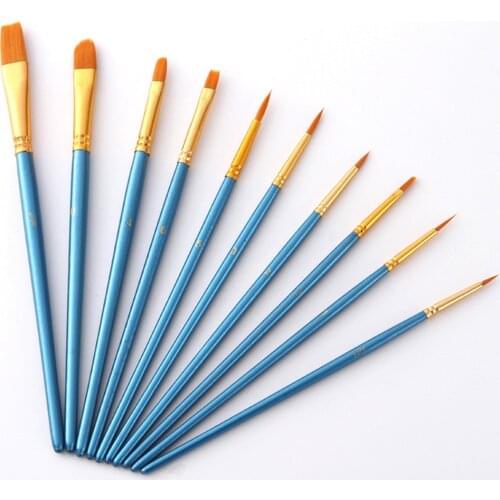 Wholesale Paint 10pcs Nylon Hair Paint Brushes Artist Oil Watercolor Painting Brush for Learning Oil Acrylic Art Supplies