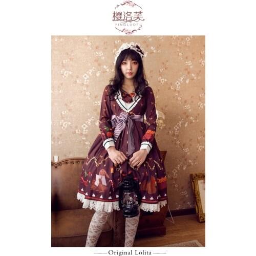 Princess daily sweet lolita dress college style lace bowknot cute printing victorian dress kawaii girl gothic lolita op loli cos