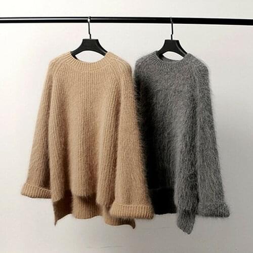 Women Cashmere Mink Fur Pullover Sweater Loose Stretch Warm Coat Jacket