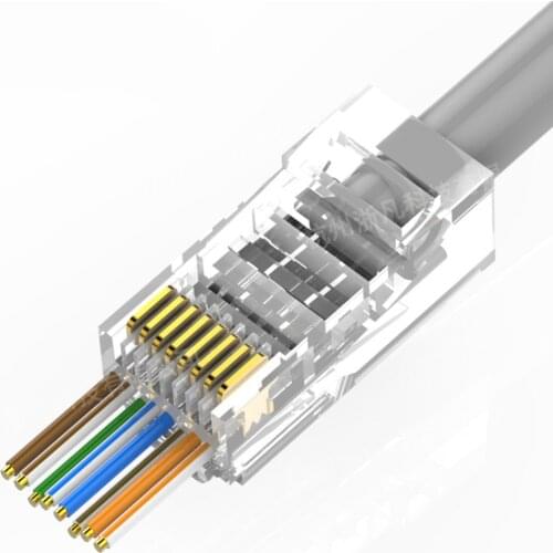RJ45 Through Hole Connector Computer Network Adapter 8P8C Crystal Head Perforated Cat5e Cat6 UTP RJ 45 Terminal Plug Patch Cable