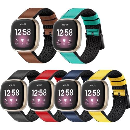 Honecumi For Fitbit Versa 3 Band Sillicone Leather Wrist Strap Replacement Wristands For Fitbit Versa3 / Fitbit Sense Smartwatch