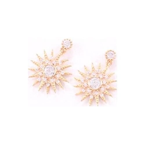 Sun Flower Center Round Crystal 2 Parts Metallic 3 Colors piercing Stud Earrings for Women Jewelry