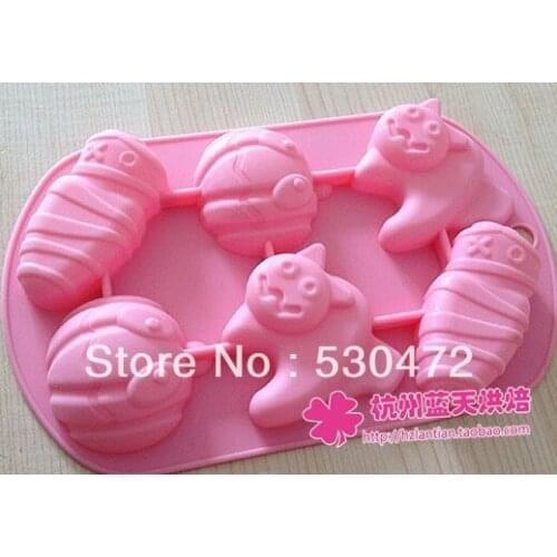 6 hole HalloweenMummy silicone Cake Mold soap mold 27.5*17.2*2.2CM kitchen tools