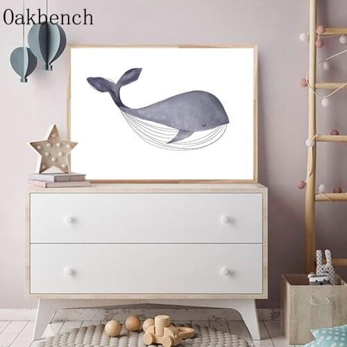 Blue Sleeping Whale Nursery Print Painting Girl Playroom Wall Art Canvas Painting Nordic Poster Wall Pictures For Kids Bedroom