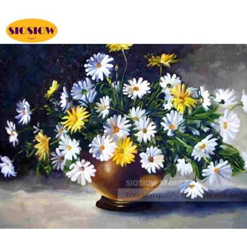 SIOSIOW Full Square Diamond Painting Flowers Picture Of Rhinestones Beads Embroidery Cross Stitch Daisy Mosaic Full Layout Kits