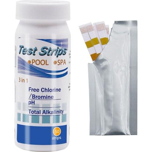 50Pcs 3 in 1 Swimming Pool Test Paper Residual Chlorine PH Value Alkalinity Hardness Test Strip Hot Tub Water Quality supplies