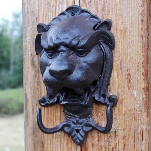 Vintage Large Black Lion Head Cast Iron Wall Hook With Two Hangers European Home Garden Wall Decorative Animal Head Hang Hook