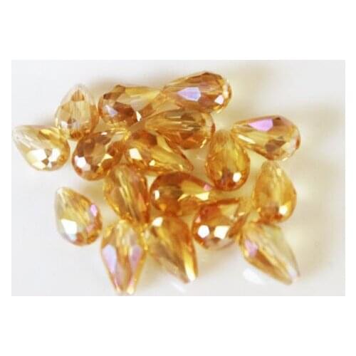 TOP quality 60pcs Wholesale Faceted Teardrop glass crystal Charm Loose Spacer beads 8x12mm Gold Champagne AB