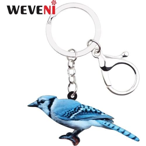 WEVENI Acrylic Blue Jay Bird Key Chain Keychains Holder Unique Animal Jewelry For Women Girls Bag Car Wallet Pendant Charms Gift