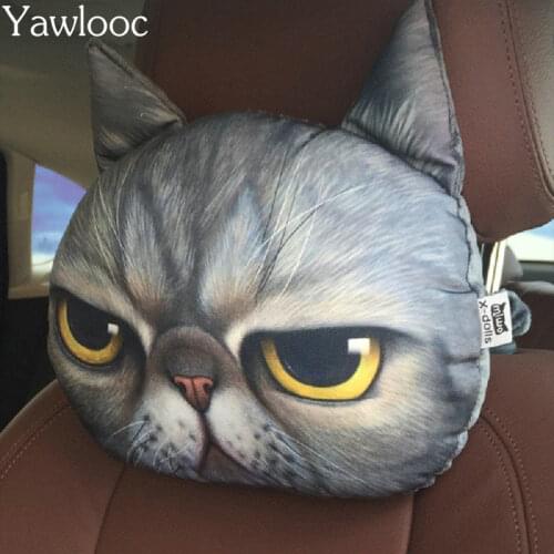 Yawlooc New Cool Lovely 3D Printed Animals Face Car Headrest Pillowcase Neck Auto Safety Headrest Supplies Without Filling