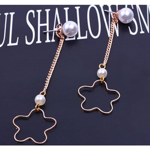 Hot sale long earrings hollow plum imitation pearl stud earrings for women exaggerated Gold Color earrings gift