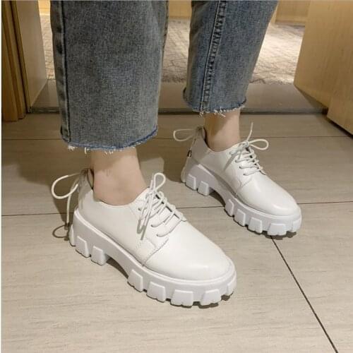 Women Bowtie Tassel Flat Platform Shoes Ladies British Lace-Up Oxfords Soft Leather Thick Bottom Casual Female Fashion Footwear