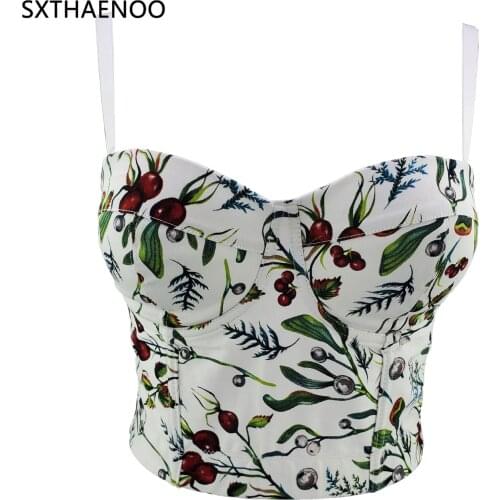 Women Push Up Bustier Crop Top Sexy Cropped Printed Feminino Strappy Bralette Bras Camis Tops