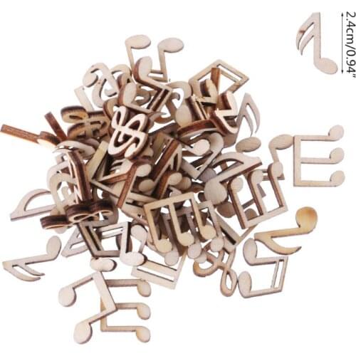 100pcs Cut Wood Music Note Embellishment Wooden Shape Craft Wedding Decor E56C