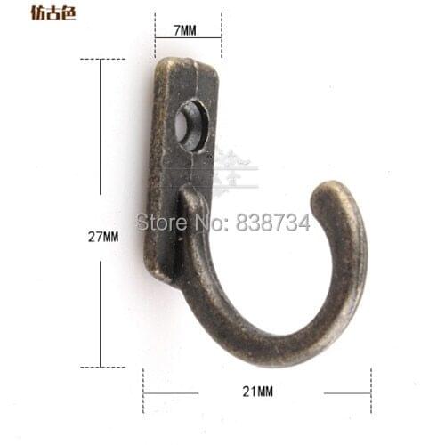 100pcs bronze tone metal mini coat hook bag clothes hanging 1 holes hook vintage robe hook single 27*7*21