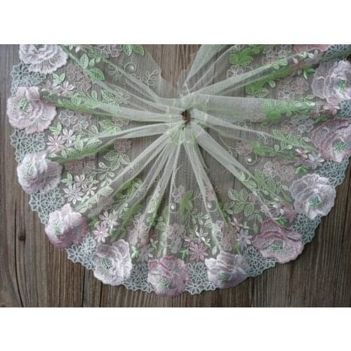 15Yards 19cm Light Green Ribbon Embroidery Flowers Lace Fabric Sewing Collar Trimmings for Lingerie Underwear