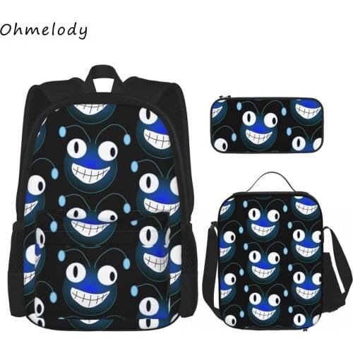 Cartoon Smile Face Teenage Boys Girls School Backpack Lunch Bag Pencil Case 3PCS Casual Daypacks College Backpack 15.6in Laptop