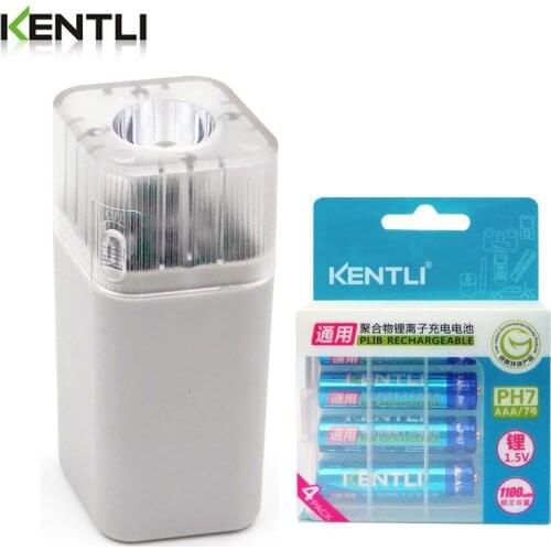4pcs kentli 1.5v aaa lithium Li-polymer rechargeable battery + 4 ports slots channels aa aaa charger with flashlight