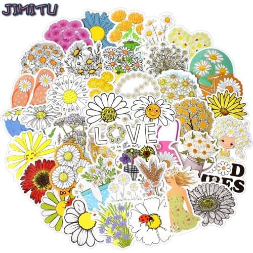 50 PCS Cartoon Daisy Stickers Set VSCO Girl Style Flower Series Waterproof Sticker On Laptop Luggage Skateboard Notebook Kid Toy