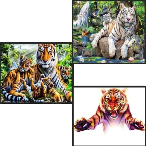 Tiger 5D DIY Diamond Painting Cartoon Diamond Embroidery Animal Diamond Mosaic Wall Christmas Decor Painting