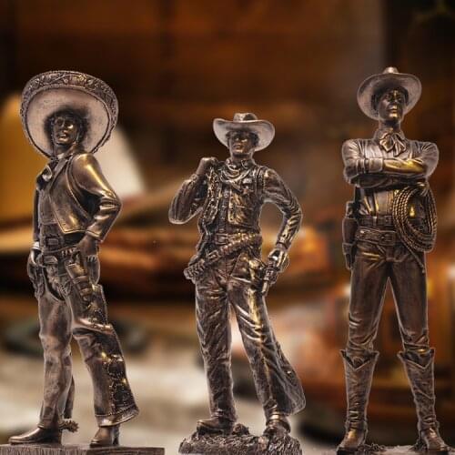American Retro Western Cowboy Resin Imitation Bronze Statue Knight Character Sculpture Soldier Statuette Home Decoration Crafts