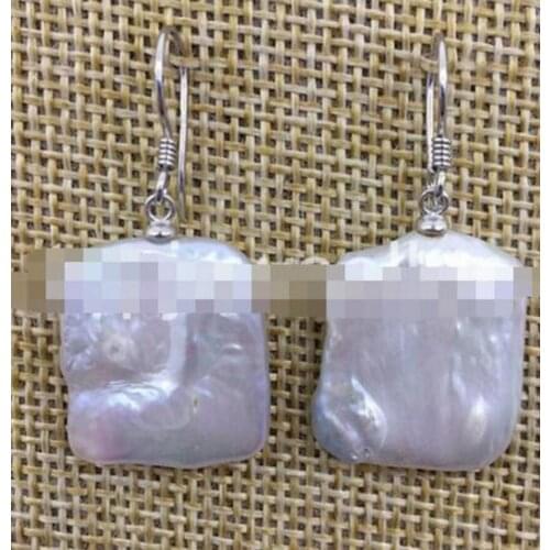 Free Shipping natural fresh water baroque keshi dangle earrings Rectangle shape pearls