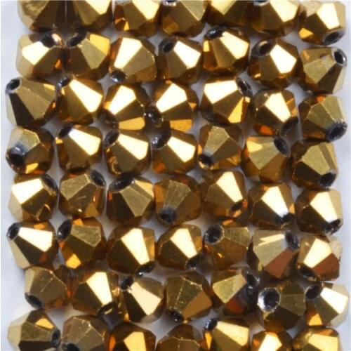 4mm Bicone Beads Crystal Gold Color 100PCS/LOT Czech Loose Crystal Faceted Glass Beads for DIY Jewelry Earrings Bracelets