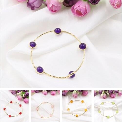6 Colors Handmade Strand Bracelet for Women Girl Wristband Gifts Natural Stone Jades Bangle Bracelets Wrap Jewelry 7.5inch B319