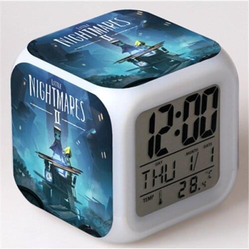 Little Nightmare Alarm Clock Digital Display Kawaii Anime Figure Kids LED Digital Clock Electronic 7 Color Change Alarm Clock