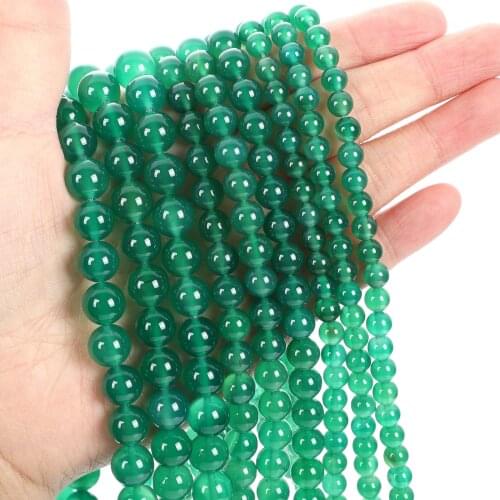 Natural Stone Beads Green Agate Round Loose Beads for Jewelry Making Needlework DIY Bracelets Necklace Strand 4-12 MM