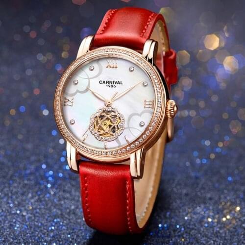 Relogio Feminino CARNIVAL Luxury Brand Women Watches Ladies Fashion Waterproof Casual Rose Gold Automatic Mechanical Wrist Watch