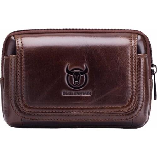 BULL CAPTAIN Leather Famous Brand Men Cell Mobile Phone Case Cover Purse Cigarette Money Hip Belt Waist Bag Wallet Gift