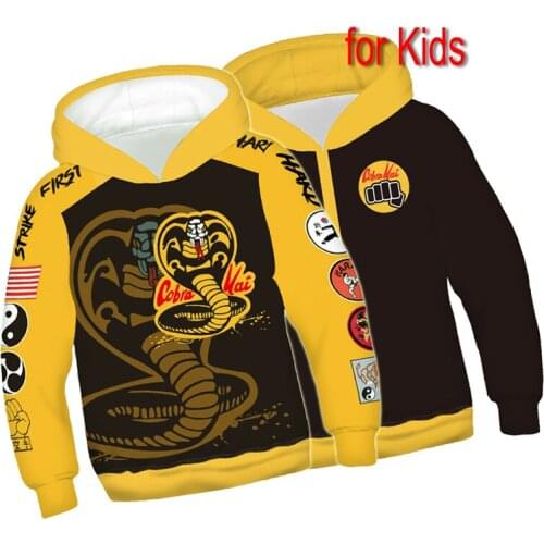 Kid Hoodies Movie Cobra Kai Cosplay Costume Karate Jackets Cosplay 3D Printing zipper Hoodies Sweatshirts men women sports coat