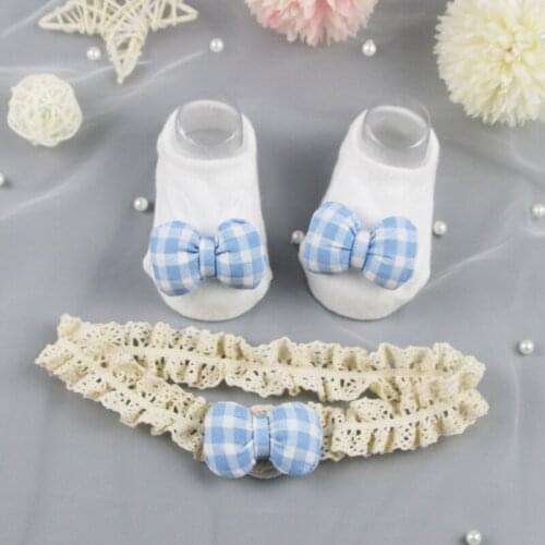 2PCS Cotton Baby Socks Newborn Cute Socks +Bowknot Headheand Anti Slip Floor Socks Autumn Winter Sock for Children Baby Boy Girl