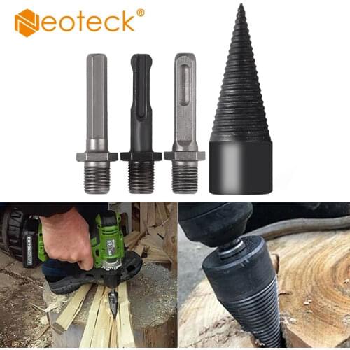Neoteck 4 Pcs Cone splitter drill Round/Hex/Triangle Shank Wood Cone Reamer Punch Driver Step Drill Bit Woodworking Tool