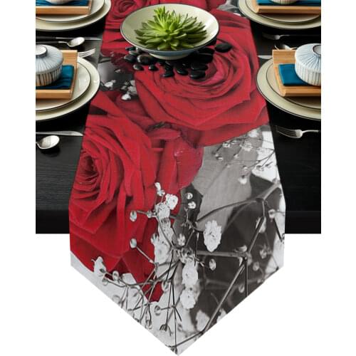 Red Rose Flower Table Runner Country Wedding Decor Cake Tablecloth Placemat Dinning Table Decoration Table Runners