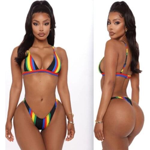 Bikini Micro Swimwear Women Rainbow Print High Cut Swimming Bathing Suit Biquini Set Sexy Swimsuit Femme Brazilian Bikini 2021